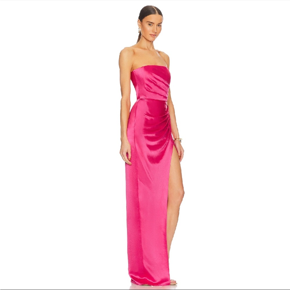 Sau Lee 2 Priyanka Strapless Ruched Hot Pink Gown